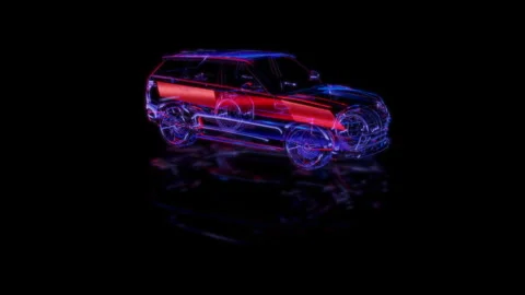 Render 3D animation of the model car on a black background future technology Stock Footage 249446510