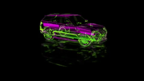 Render 3D animation of the model car on a black background future technology Stock Footage 249447027