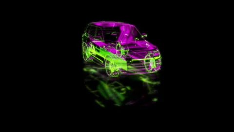 Render 3D animation of the model car on a black background future technology Stock Footage 249447144
