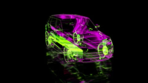 Render 3D animation of the model car on a black background future technology Video stock 249447302