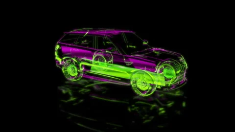 Render 3D animation of the model car on a black background future technology Stock Footage 249447515