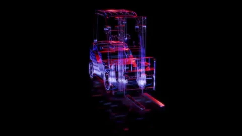 Render 3D animation of the model car loader on a black background future Stock Footage 249448100