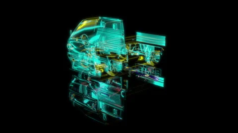 Render 3D animation, model carry pit truck in a pot on a black background Stock Footage 255129186
