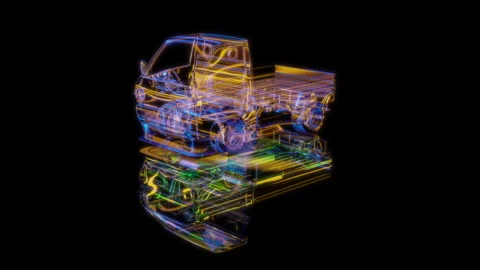 Render 3D animation, model carry pit truck in a pot on a black background Stock Footage 255275527