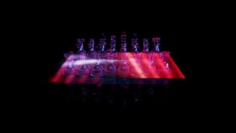 Black And Blue Chess Board With Neon Light Background, 3d Render