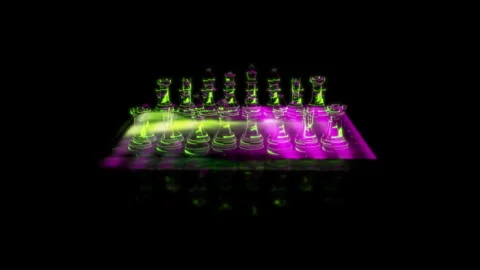 Render 3D animation of the model chess on a black background future technology Stock Footage 249509478