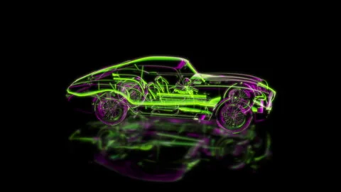 Render 3D animation of the model classic car on a black background future Stock Footage 252386429