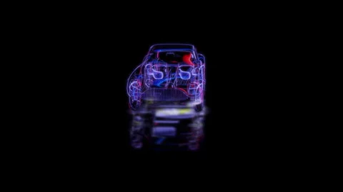 Render 3D animation of the model classic car on a black background future Stock Footage 252574561