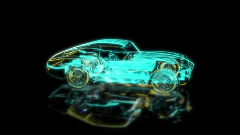 Render 3D animation of the model classic car on a black background future Stock Footage 252652778