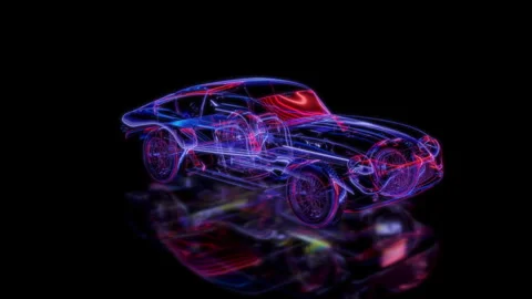 Render 3D animation of the model classic car on a black background future Video stock 252723130