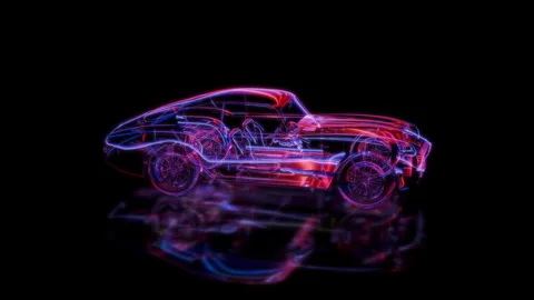 Render 3D animation, model classic car on a black background future technology Stock Footage 252849187
