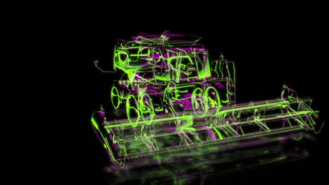 Render 3D animation of the model harvester on a black background Stock Footage 249519924