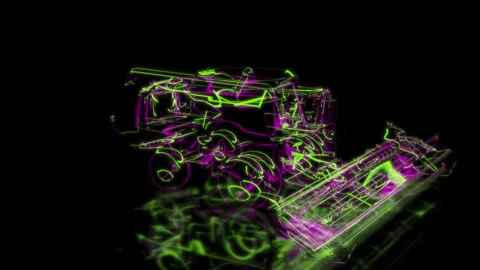 Render 3D animation of the model harvester on a black background Stock Footage 249520388