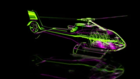 Render 3D animation of the model helicopter in motion on a black background Stock Footage 252386929