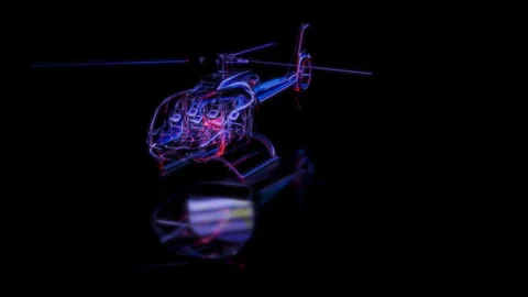 Render 3D animation of the model helicopter in motion on a black background Stock Footage 252576406
