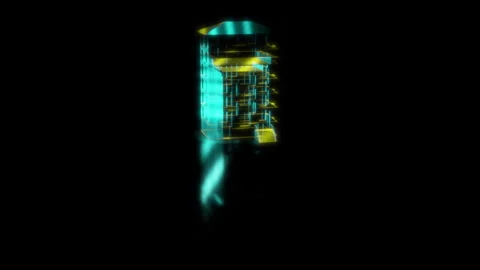 Render 3D animation of the model house on a black background future technology Stock Footage 248919032