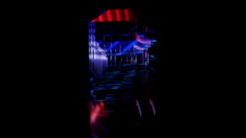 Render 3D animation of the model house on a black background future technology Stock Footage 248919287