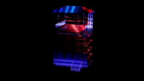 Render 3D animation of the model house on a black background future technology Stock Footage 248919336