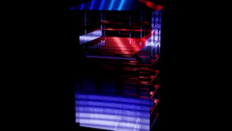 Render 3D animation of the model house on a black background future technology Stock Footage 248919407