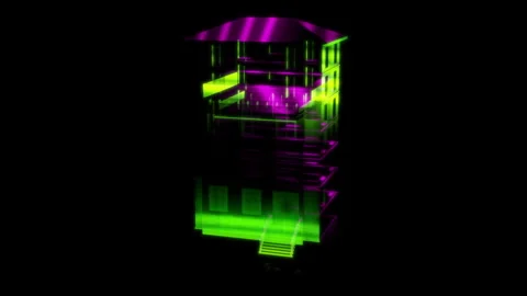 Render 3D animation of the model house on a black background future technology Stock Footage 248919537