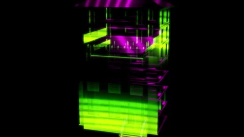 Render 3D animation of the model house on a black background future technology Stock Footage 248919634