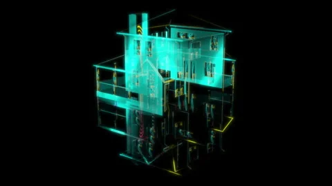 Render 3D animation, model house in a pot on a black background Stock Footage 255133826