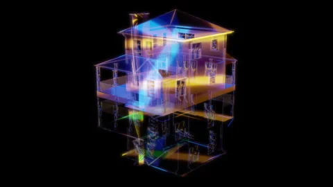 Render 3D animation, model house in a pot on a black background Stock Footage 255275937