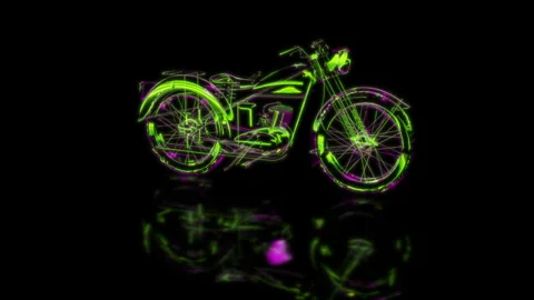 Render 3D animation of the model motorcycle in motion on a black background Stock Footage 252387188