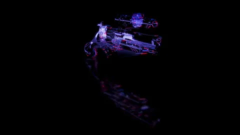 Render 3D animation of the model pistol with sight on a black background future Stock Footage 252575893