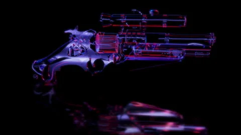 Render 3D animation of the model pistol with sight on a black background future Stock Footage 252722434