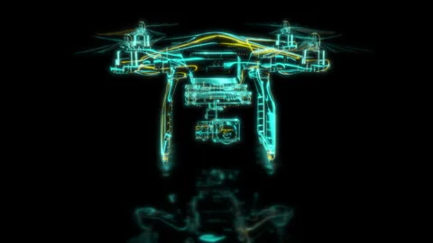 Render 3D animation of the model quadcopter on a black background future Video stock 248918435