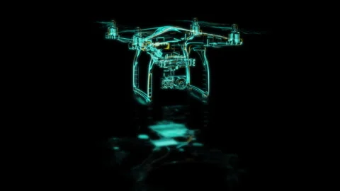 Render 3D animation of the model quadcopter on a black background future Stock Footage 248918483