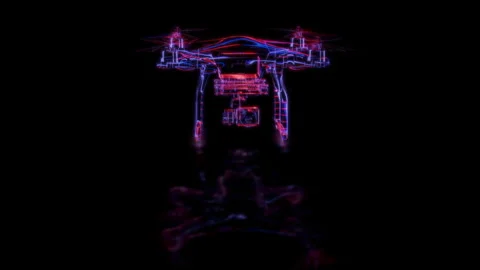 Render 3D animation of the model quadcopter on a black background future Stock Footage 248918563