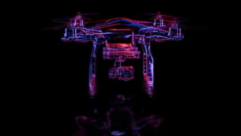 Render 3D animation of the model quadcopter on a black background future Stock Footage 248918697