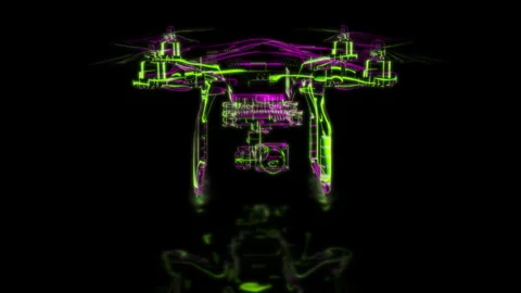 Render 3D animation of the model quadcopter on a black background future Stock Footage 248919095