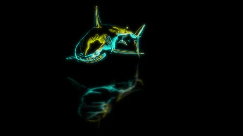 Render 3D animation of the model shark on a black background future technology Stock Footage 252281948