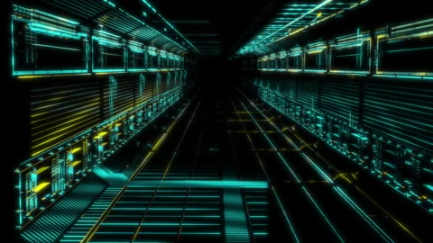 Render 3D animation of the model space corridor on a black background future Stock Footage 252282217