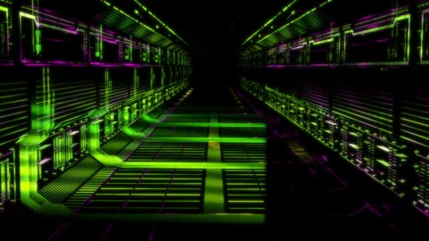 Render 3D animation of the model space corridor on a black background future Stock Footage 252387891