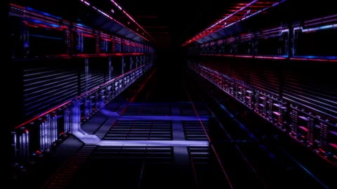 Render 3D animation of the model space corridor on a black background future Stock Footage 252579818