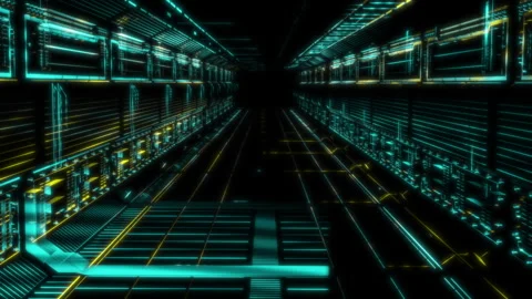 Render 3D animation of the model space corridor on a black background future Stock Footage 252655256