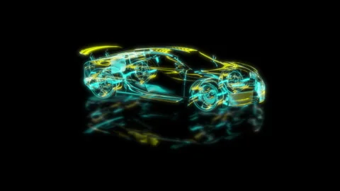 Render 3D animation of the model sportcar on a black background future Stock Footage 249444460