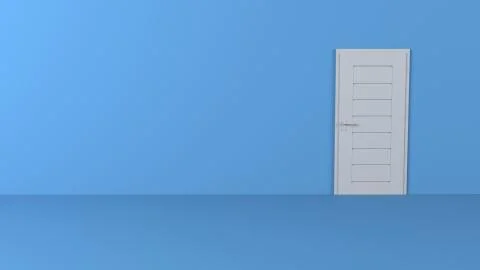 Render of 3D Blank Door on Empty Wall Stock Illustration