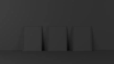Render of 3D Blank Picture Frames on Empty Wall Stockillustratie