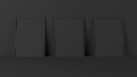 Render of 3D Blank Picture Frames on Empty Wall Stock Illustration