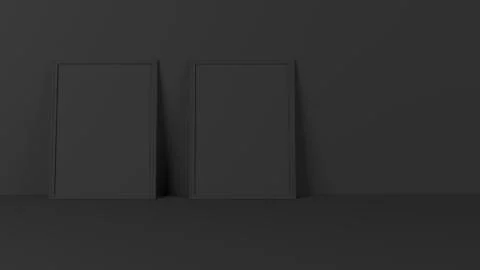 Render of 3D Blank Picture Frames on Empty Wall Illustrazione stock