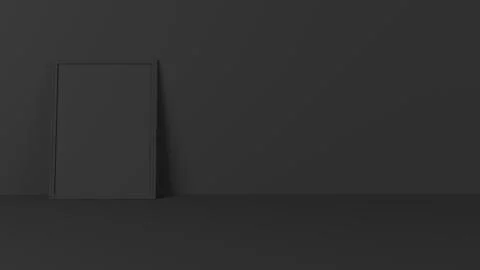 Render of 3D Blank Picture Frames on Empty Wall 스톡 일러스트