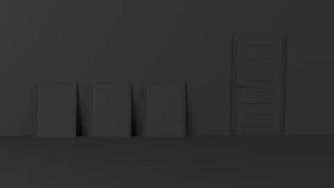 Render of 3D Blank Picture Frames on Empty Wall Illustrazione stock