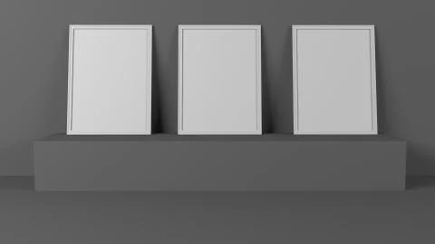 Render of 3D Blank Picture Frames on Empty Wall Stock-Illustration
