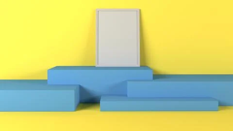 Render of 3D Blank Picture Frames on Empty Wall Stock-Illustration