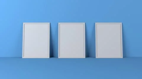 Render of 3D Blank Picture Frames on Empty Wall Stock-Illustration